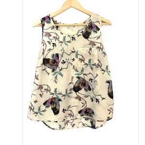 pink martini Floral Print Sleeveless Top Cream. birds print